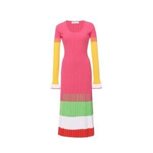PRABAL GURUNG Striped Ribbed Bodycon Midi Dress In Pink Color Block XS